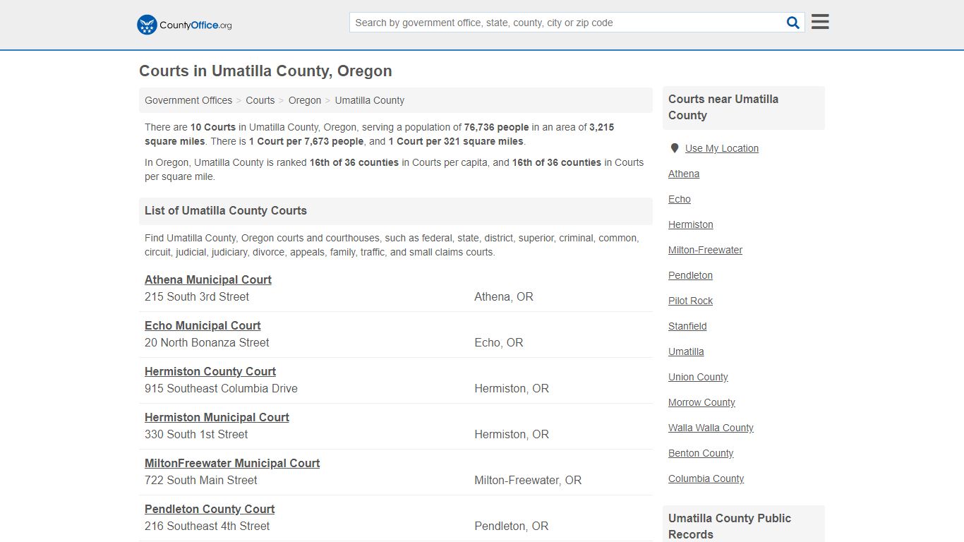 Courts - Umatilla County, OR (Court Records & Calendars)